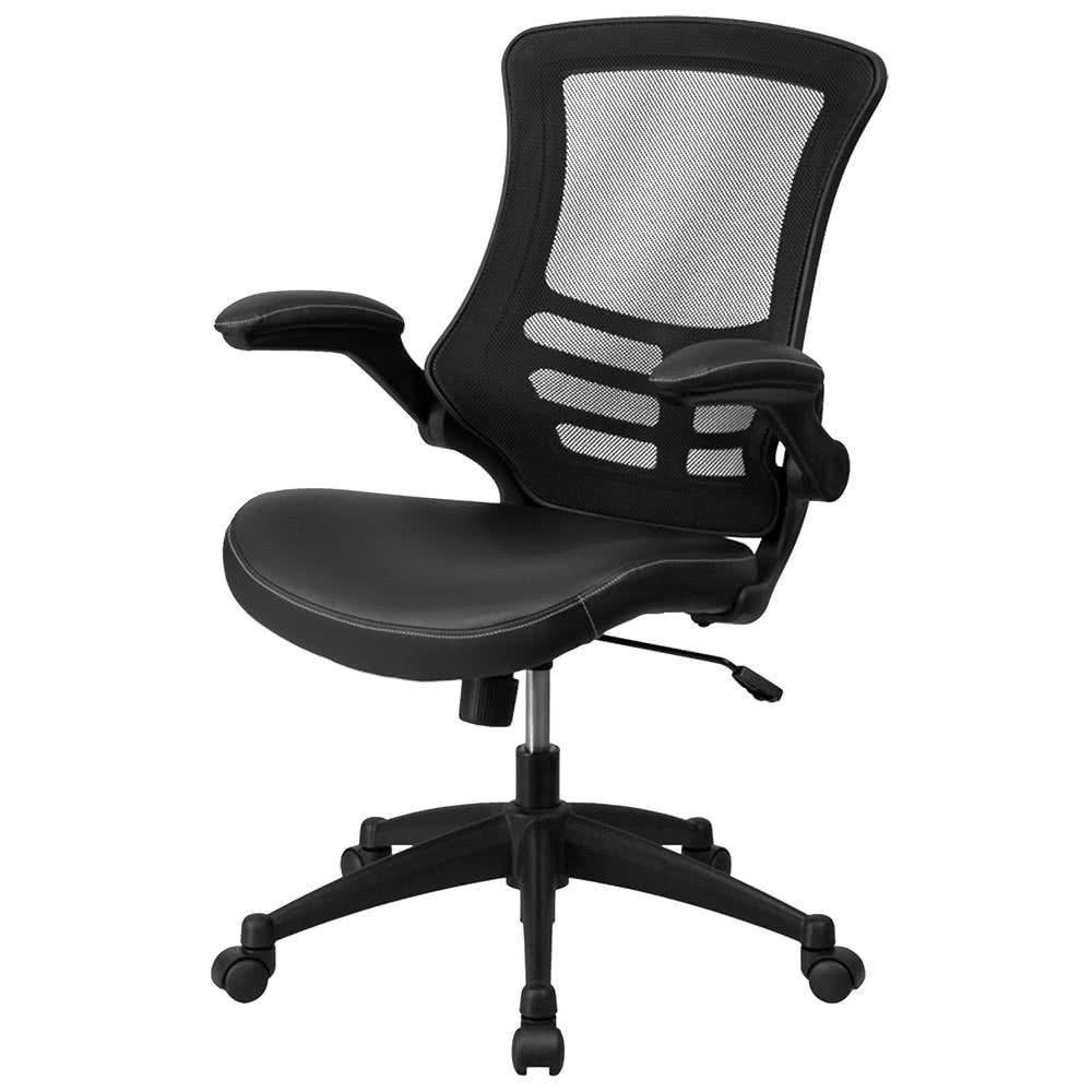 2018 Executive Office Chairs With Flip Up Arms Regarding Flash Furniture Bl X 5m Lea Gg Mid Back Black Mesh And Leather (View 3 of 20)