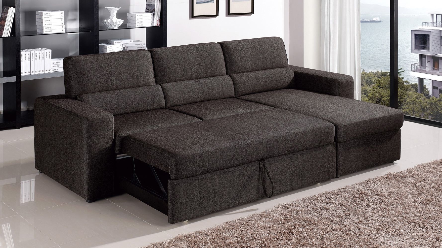 2018 Sleeper Sectional Sofas Within Black/brown Clubber Sleeper Sectional Sofa (View 1 of 20)