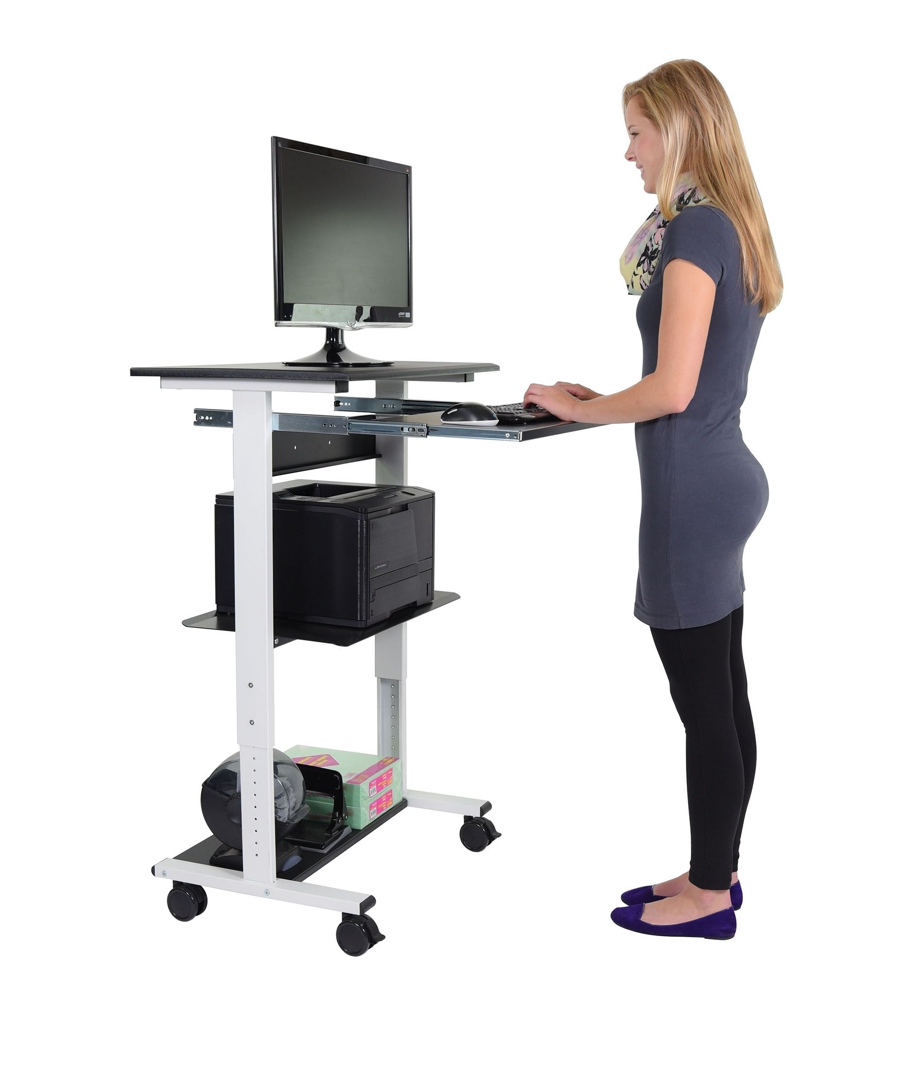2018 Standing Computer Desks Inside Mobile Standing Computer Workstation With Tray (View 4 of 20)