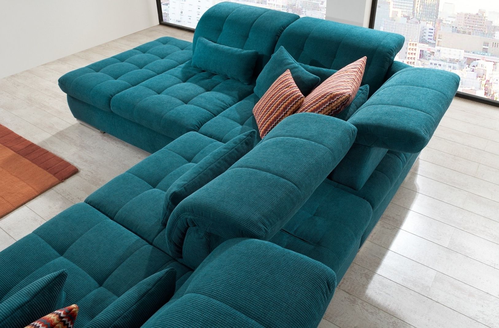 Alpine Sectional Sofa In Green Fabric In Most Recent Green Sectional Sofas (View 11 of 20)