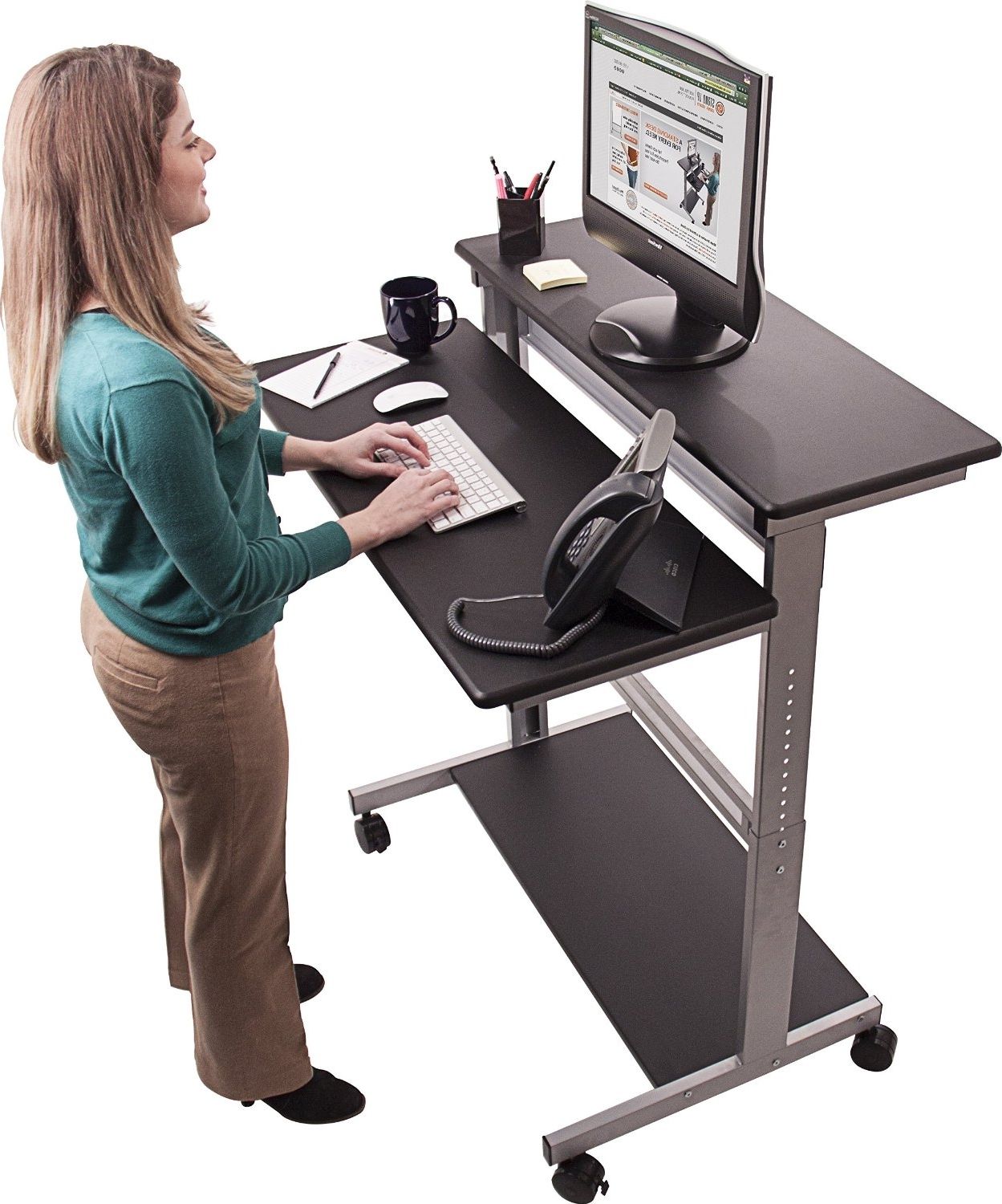 Amazon: 40" Black Shelves Mobile Ergonomic Stand Up Desk Inside Well Known Ergonomic Computer Desks (View 7 of 20)