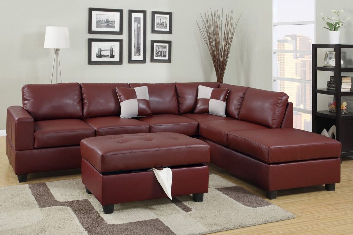 April Red Leather Sectional Sofa And Ottoman – Steal A Sofa For Current Red Leather Sectional Sofas With Ottoman (View 1 of 20)