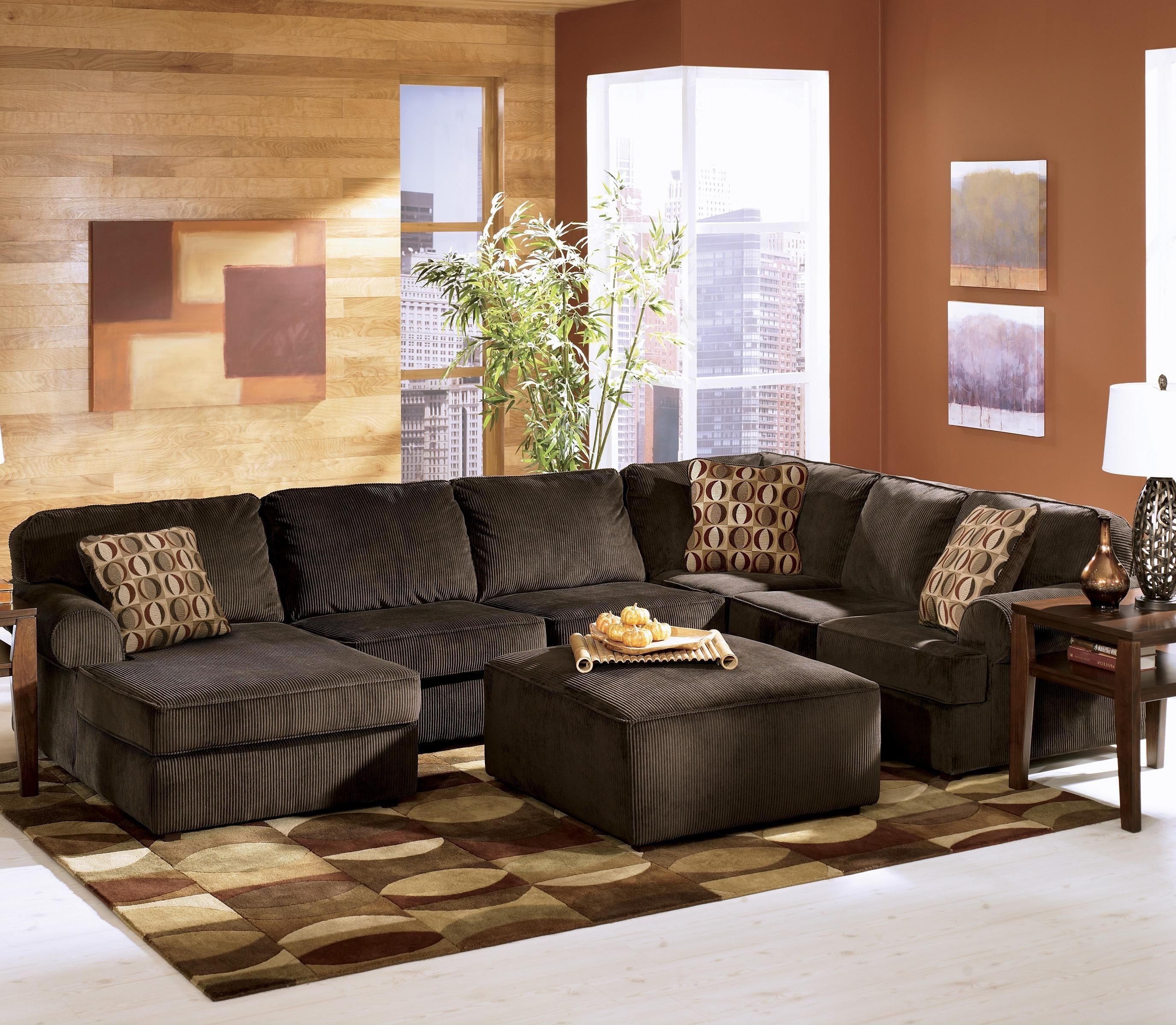Ashley Furniture Vista – Chocolate Casual 3 Piece Sectional With Regarding Most Popular Sectionals With Ottoman (Photo 19 of 20)