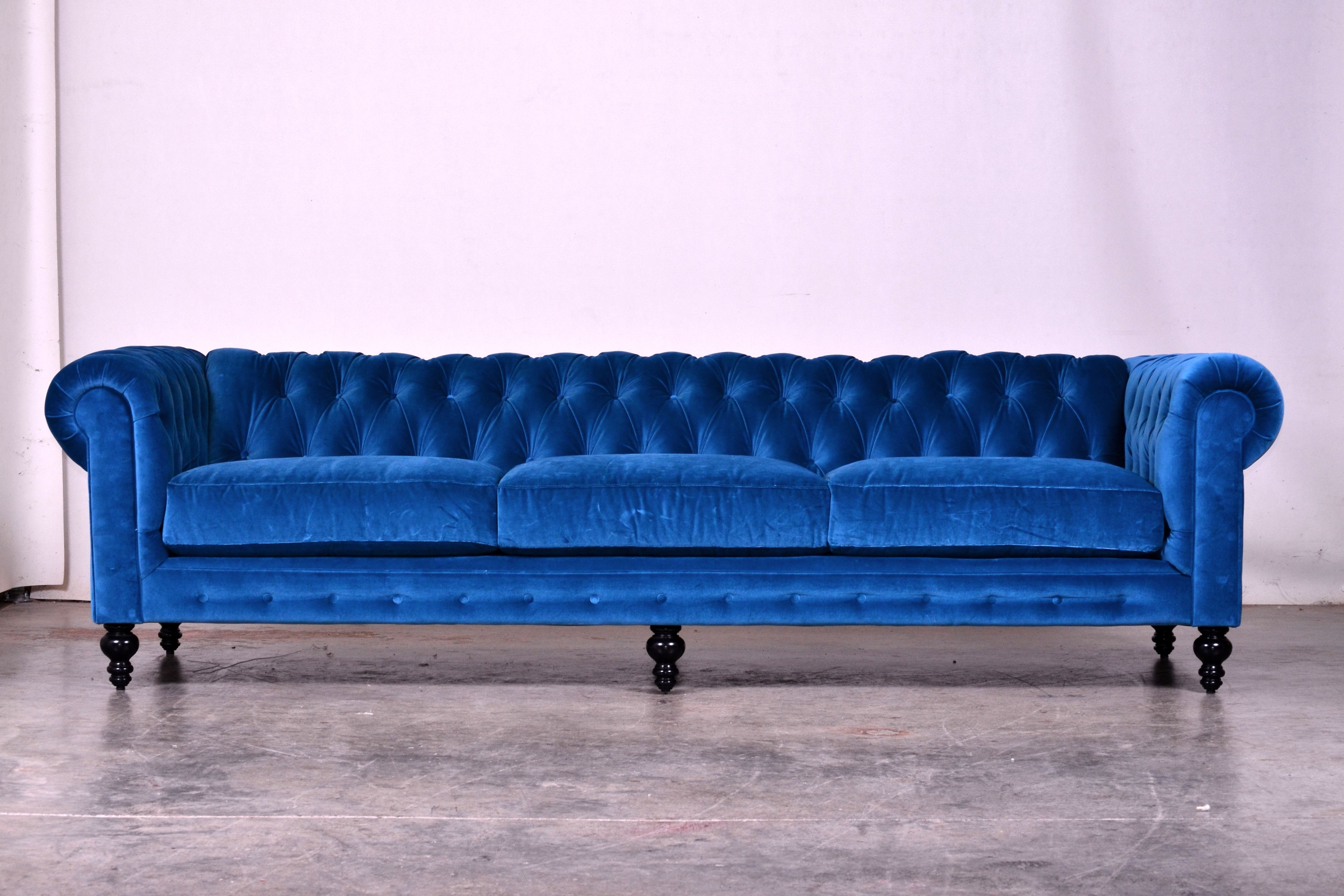 Best And Newest Long Modern Sofas For The Comfortable Couch Company (cococo) Como Cyan Chesterfield (View 19 of 20)
