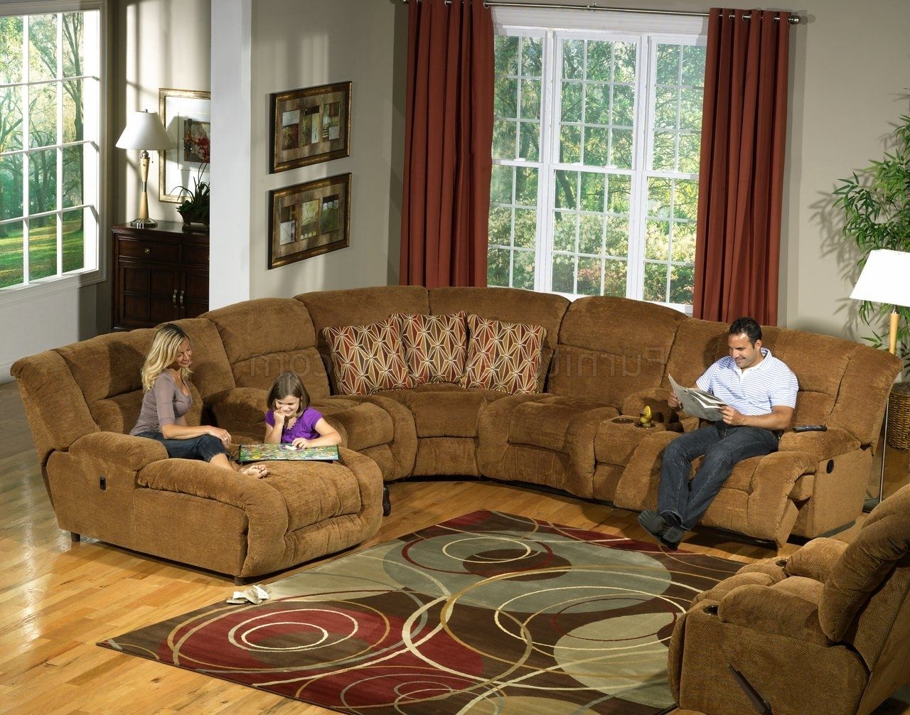 Camel Sectional Sofas Throughout Trendy Camel Fabric Enterprise 4pc Reclining Sectional Sofa W/options (View 1 of 20)