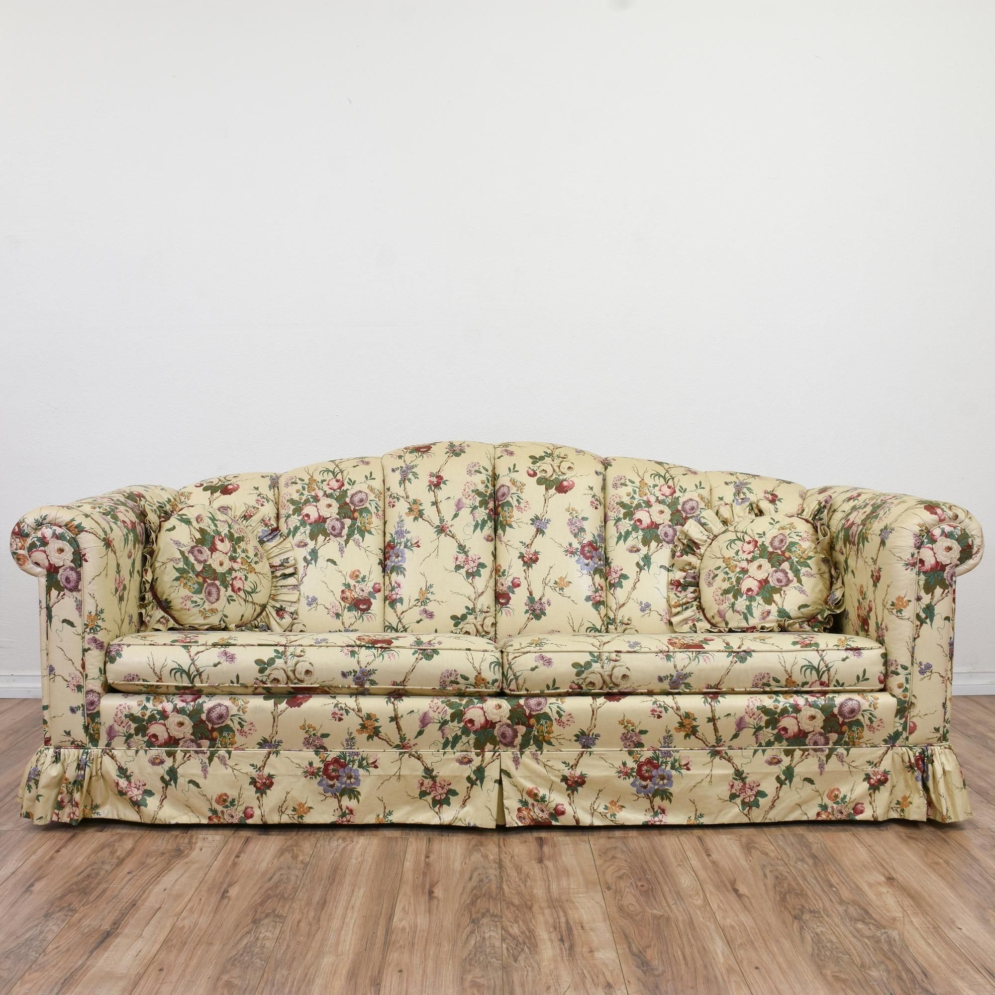 Chintz Floral Sofas With Regard To Preferred This Sofa Is Upholstered In A Durable Off White Beige, Pink And (View 1 of 20)