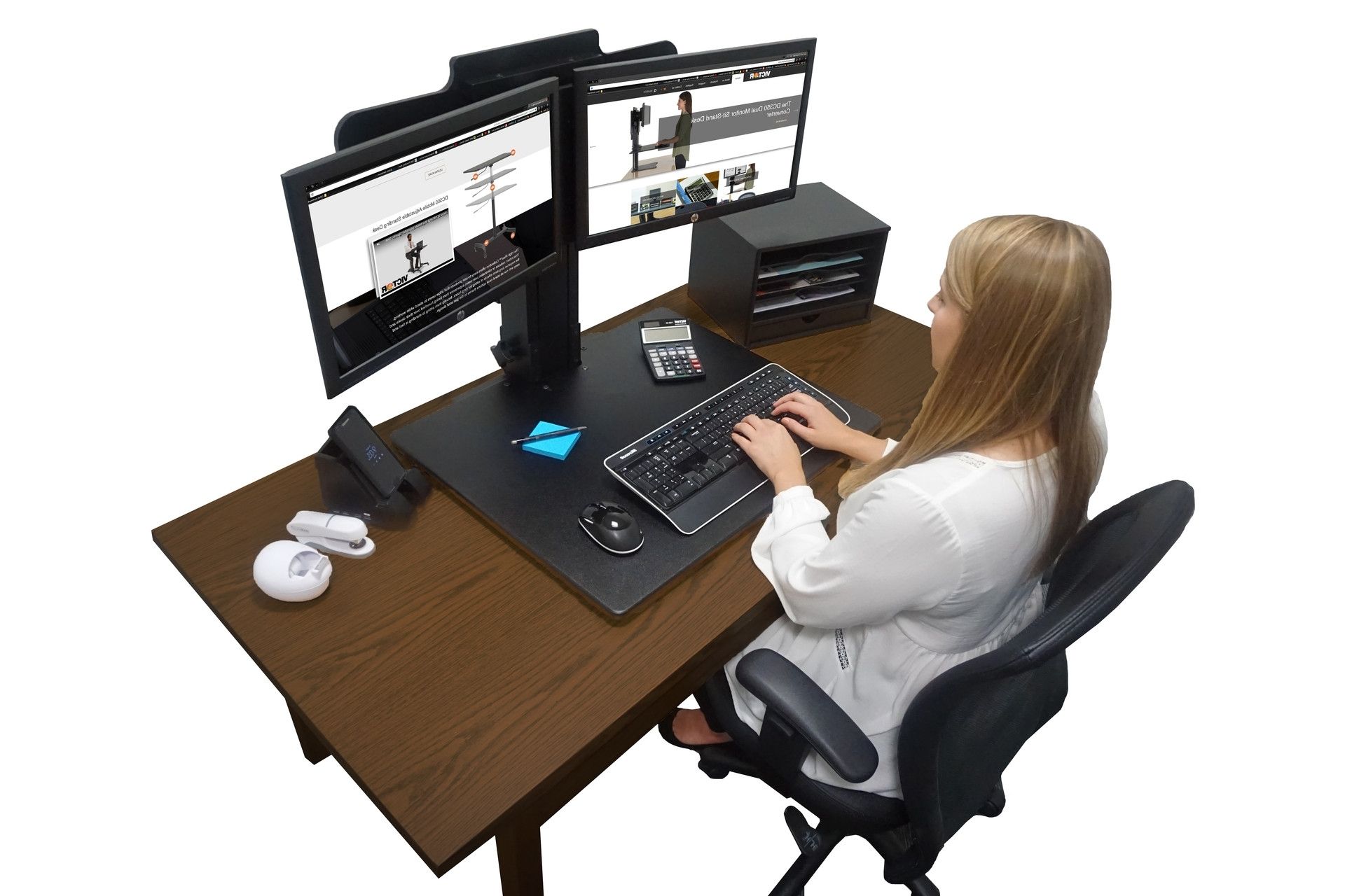 Current Victor Dc350 – High Rise Manual Dual Monitor Height Adjustable With Computer Desks For Dual Monitors (View 17 of 20)
