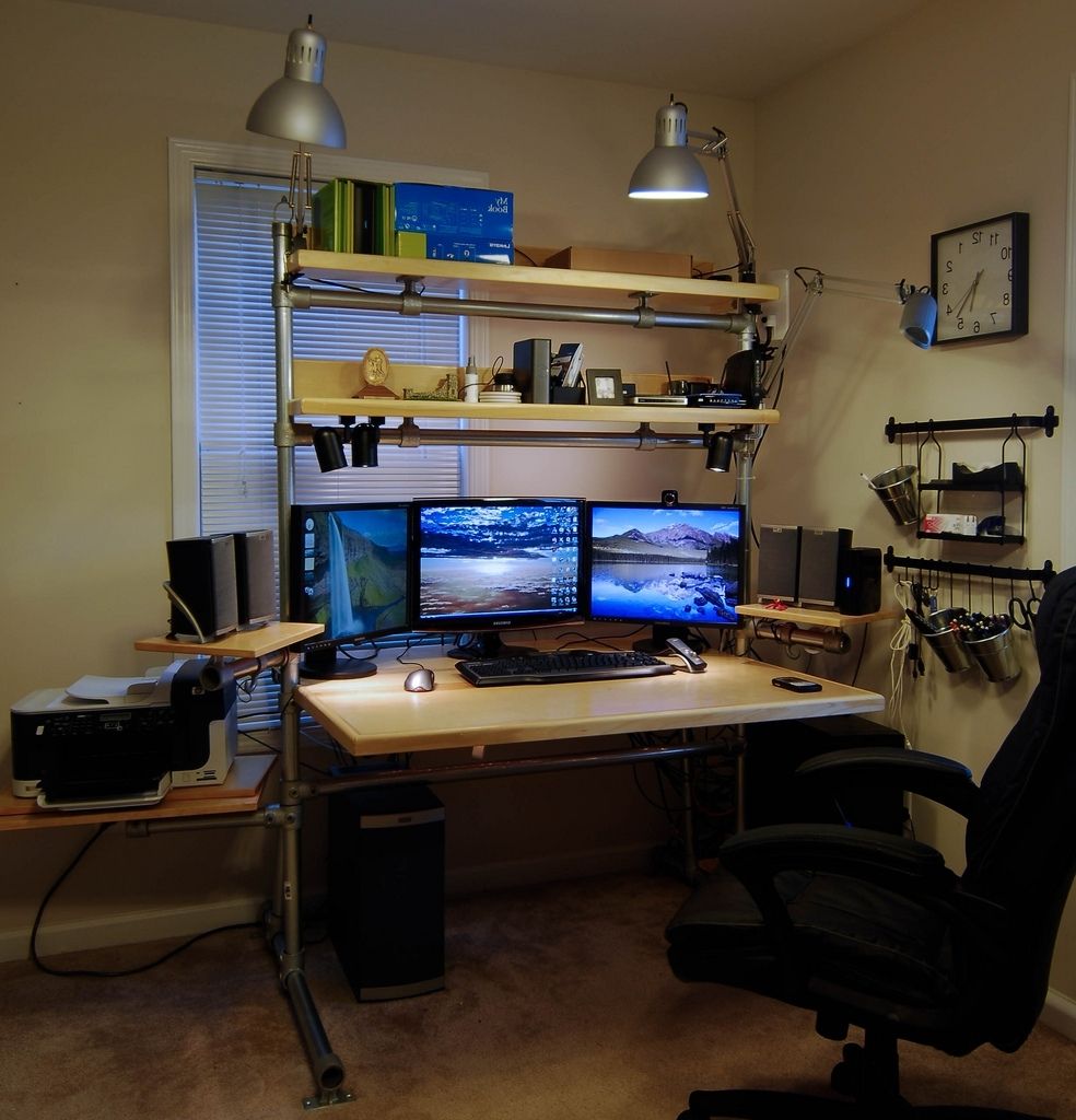 Famous Computer Desks For 3 Monitors With Regard To Furniture, Marvellous Hand Built Desk With Three Monitor Computer (View 8 of 20)