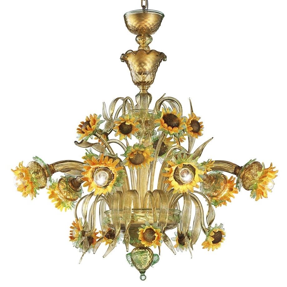Girasole" Sunflowers Murano Glass Chandelier – Murano Glass Chandeliers Regarding 2018 Small Glass Chandeliers (View 20 of 20)