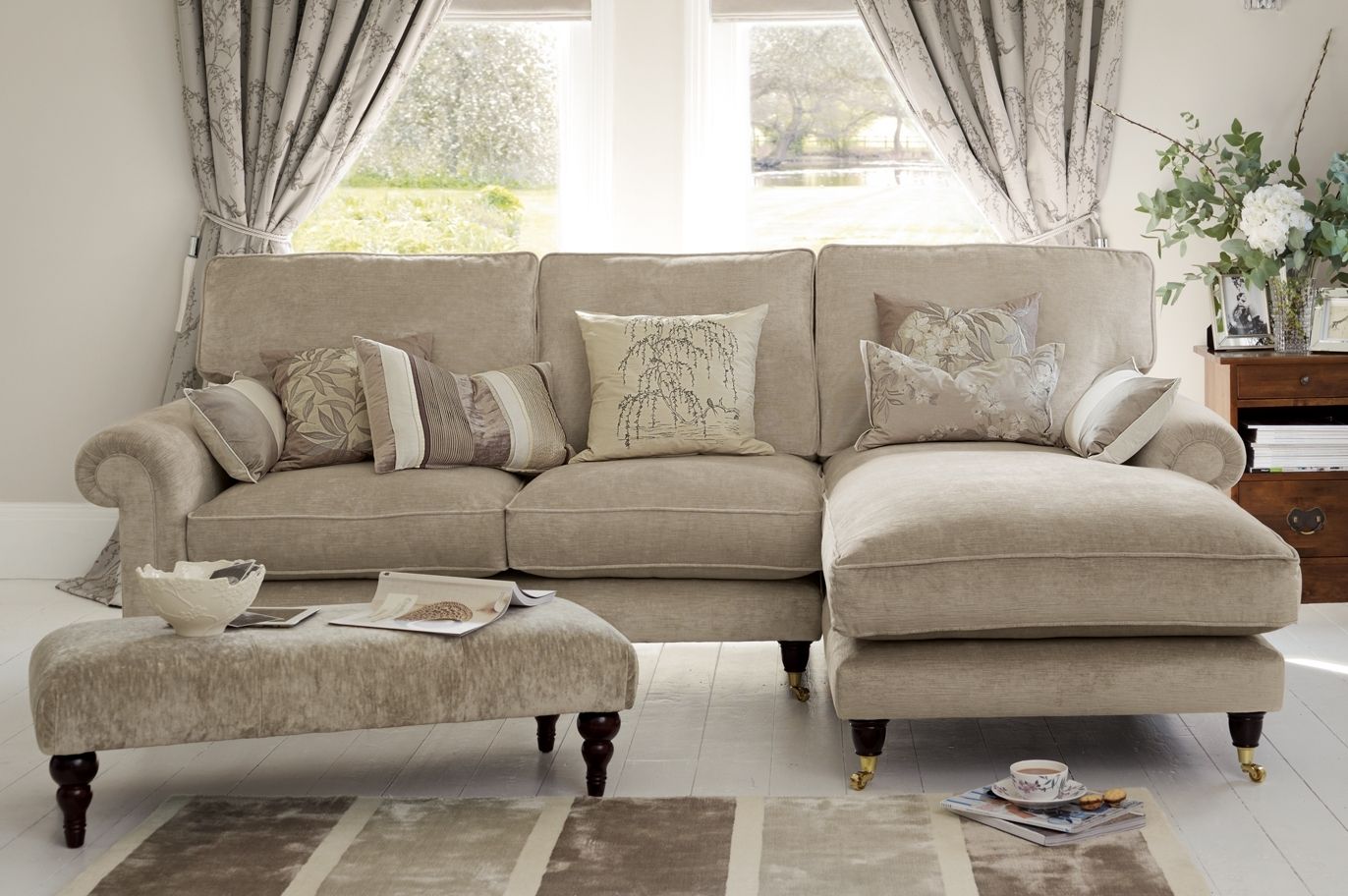 Kingston" Sectional Sofa With Chaise In Sable Beige From Laura In Fashionable Kingston Ontario Sectional Sofas (Photo 1 of 20)