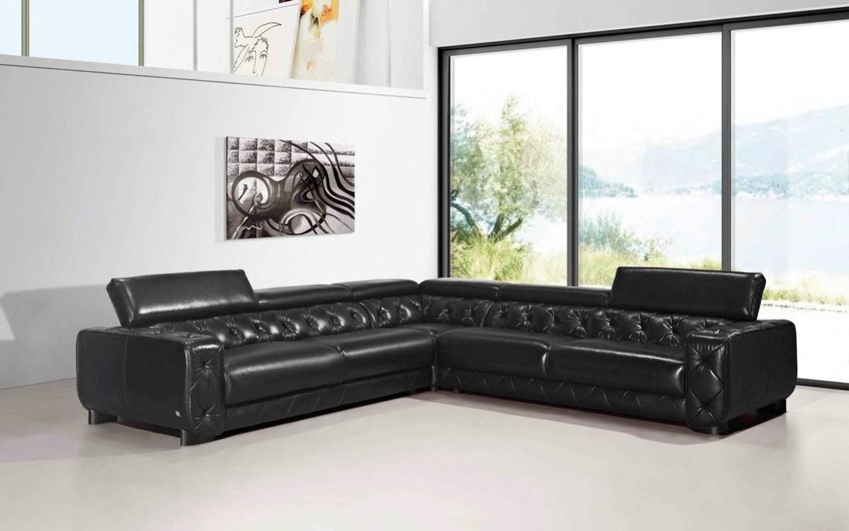 Large Contemporary Black Tufted Genuine Leather Sectional Sofa Las For Well Liked Las Vegas Sectional Sofas (View 7 of 20)