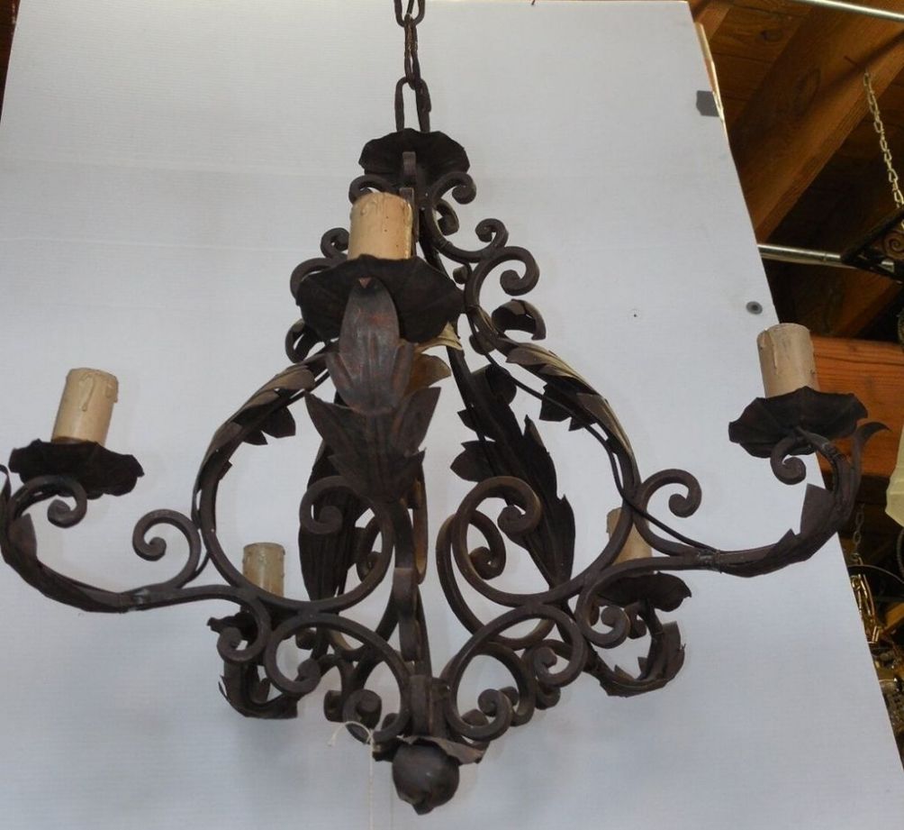 Lighting: Vintage Wrought Iron Chandelier. Iron. Chandelier (View 1 of 20)