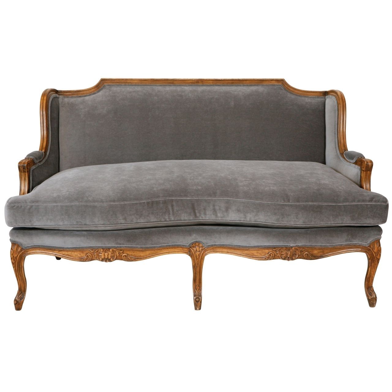Louis Xv Style Settee / Canape In Grey Velvet (Photo 4 of 20)