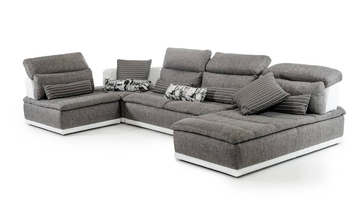 Made In Italy Grey Fabric And White Leather Sectional Sofa El Paso Throughout 2019 El Paso Tx Sectional Sofas (View 12 of 20)