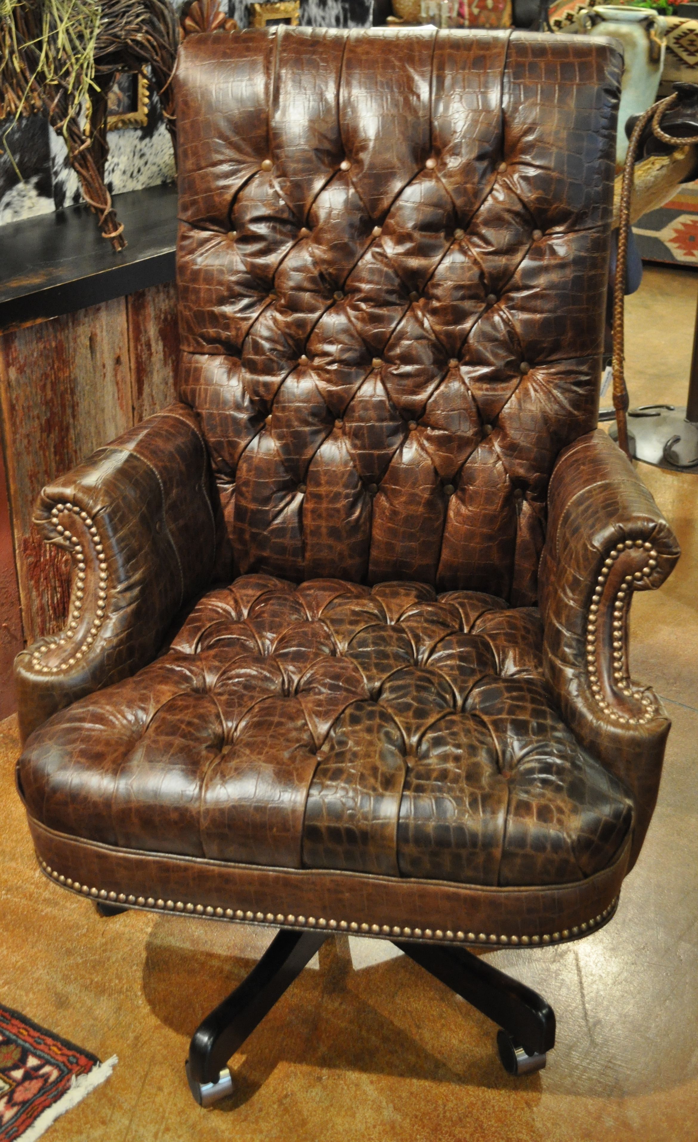 Most Recent Leather Office Chair In Brown Tufted Embossed Croc (View 14 of 20)