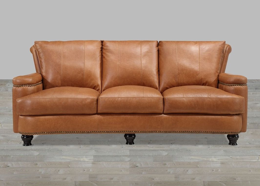Most Recently Released Leather Sofa Caramel Finish With Nailhead Trim With Regard To Aniline Leather Sofas (View 1 of 20)