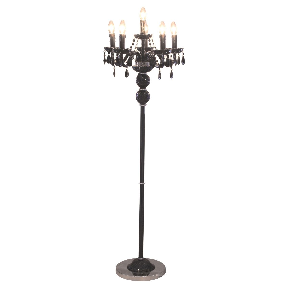 Most Recently Released Tall Standing Chandelier Lamps Inside Febland Floor Lamp – 6 Light Crystallic Chandelier Effect – Black (View 5 of 20)