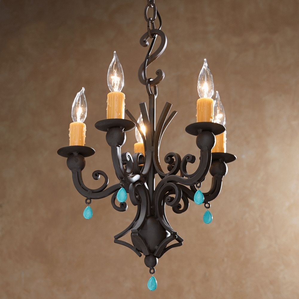 Newest Turquoise Hand Forged Iron Chandelier In Turquoise And Gold Chandeliers (View 19 of 20)