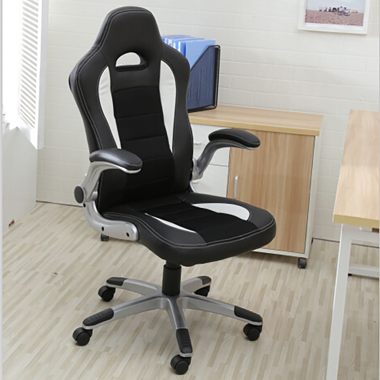 Office Chair Ergonomic Computer Pu Leather Desk Race Car Bucket In Popular Executive Office Chairs With Flip Up Arms (View 14 of 20)