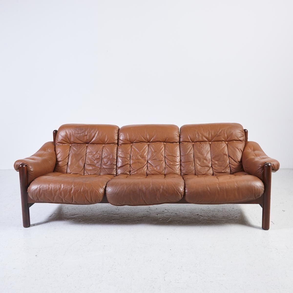 Popular 3 Seater Leather Sofas With Vintage 3 Seater Leather Sofa With Teak Frame For Sale At Pamono (Photo 1 of 20)