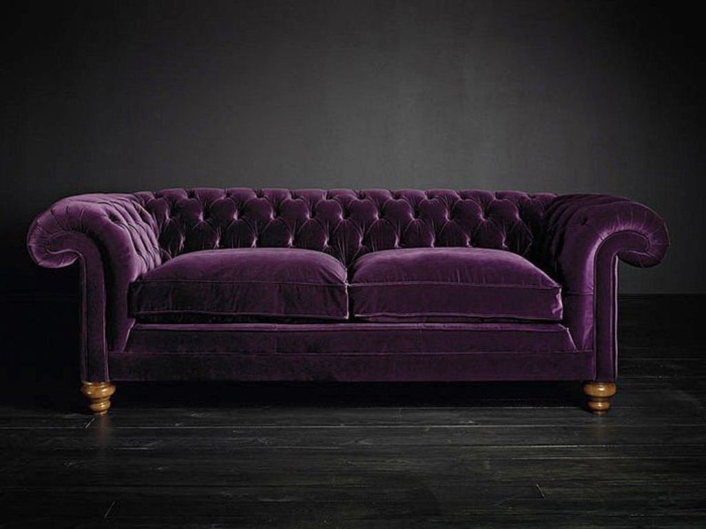 Popular Velvet Purple Sofas Pertaining To 12 Beautiful Velvet Sofa Designs For Every Home Style (View 3 of 20)