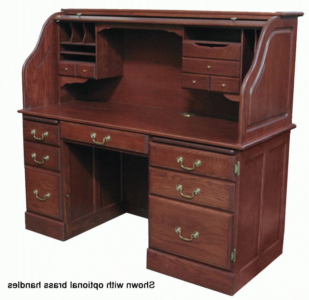 Roll Top Computer Desks In Most Recent 60"w Solid Oak Rolltop Computer Desk In Cherry Finish – In Stock! (View 7 of 20)
