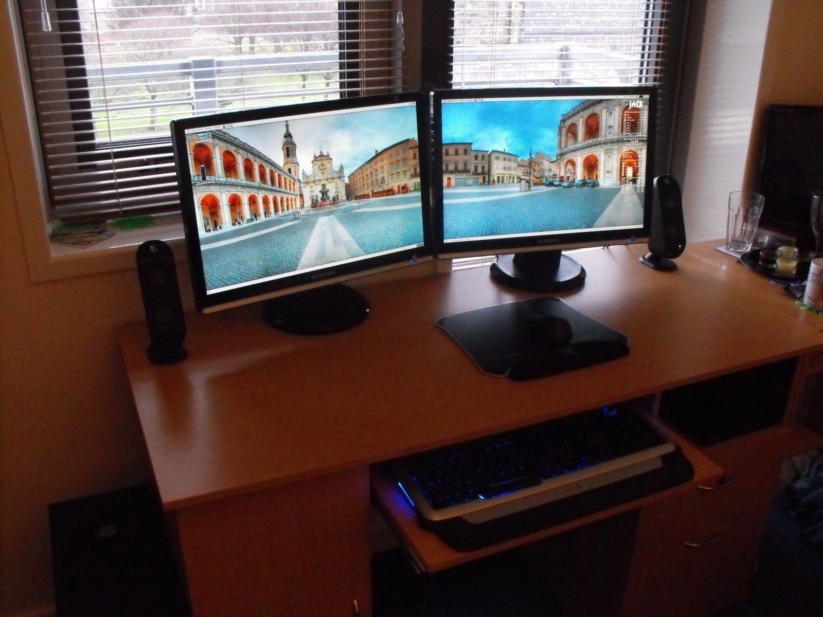 Rolling Computer Desk Multi Screen Stand Double Monitor Arm Inside 2018 Computer Desks For Two Monitors (View 8 of 20)