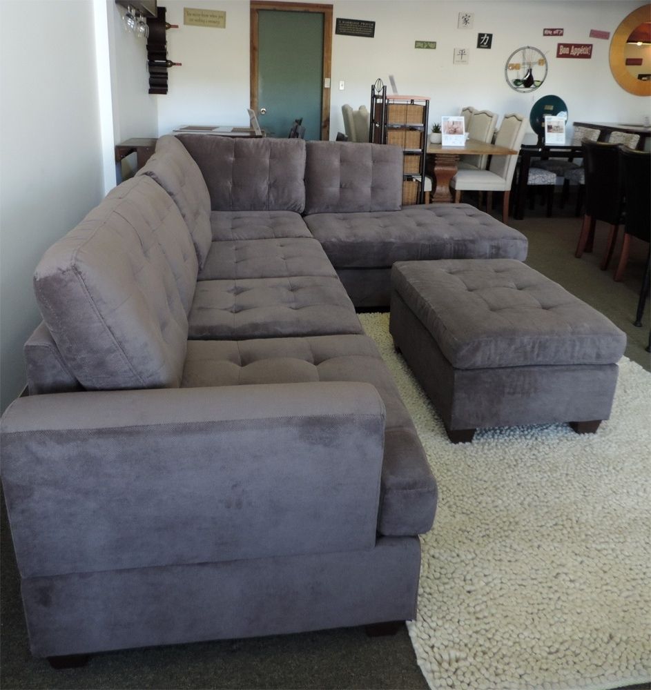 Sectionals With Chaise And Ottoman In 2019 Charcoal Grey Waffle Suede Sectional Sofa Right Facing Chaise (View 17 of 20)