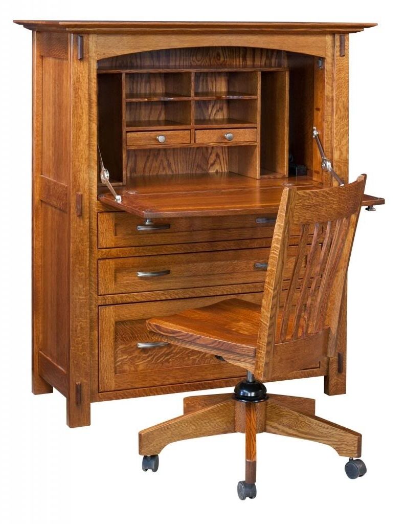Solid Wood Computer Desks With Regard To 2018 Amish Modesto Computer Secretary Desk (View 13 of 20)