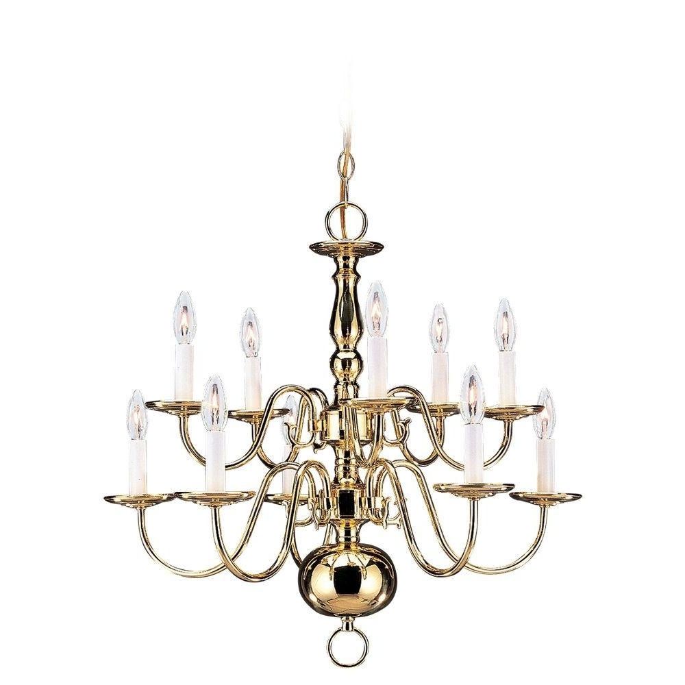 Traditional Brass Chandeliers Intended For Newest Sea Gull Lighting Traditional 10 Light Polished Brass Chandelier (View 1 of 20)