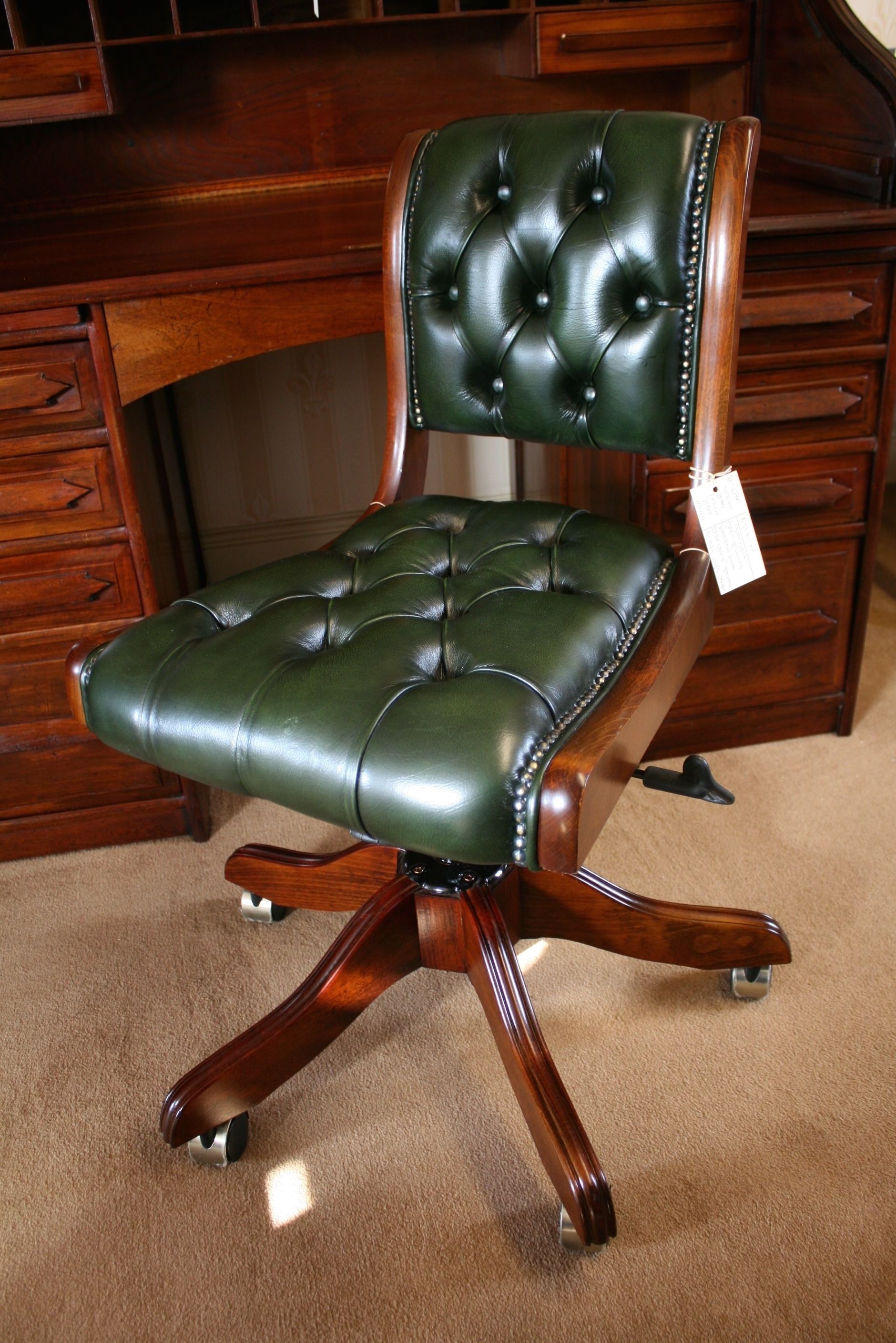 Trendy Typist Swivel Desk Chair. Bottle Green Leather (View 13 of 20)
