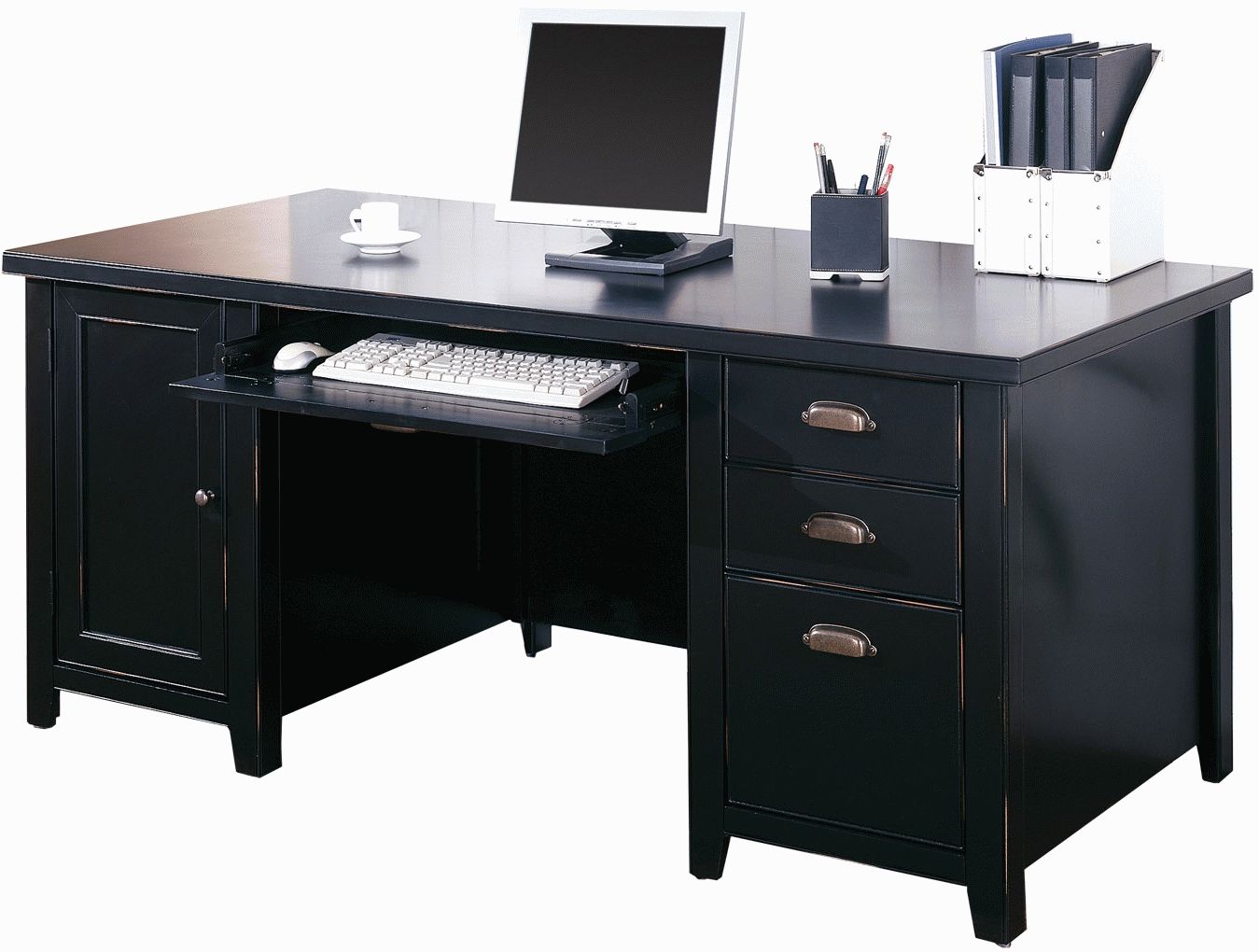 Tribeca Loft Black Office Furniture – Double Pedestal Executive Desk Regarding Most Popular Executive Computer Desks (View 14 of 20)