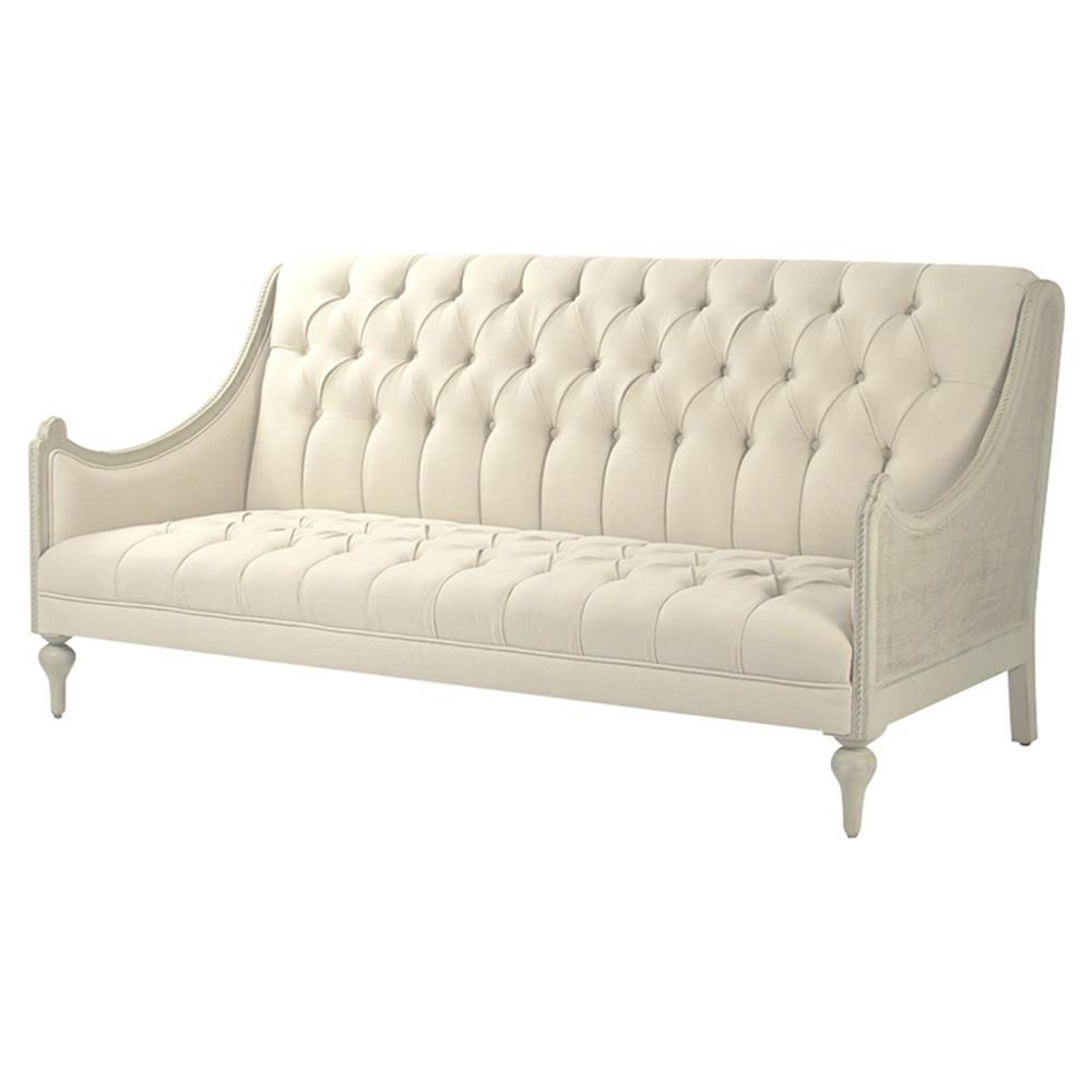 Tufted Linen Sofas Throughout Favorite Livia French Country Tufted Linen Grey Wash Cream Cotton Sofa (View 13 of 20)