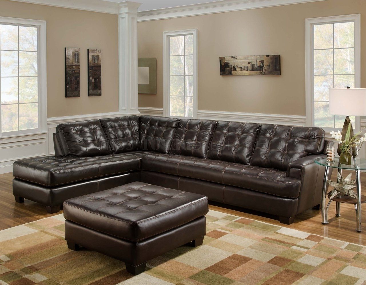 Tufted Sectional Sofas Intended For Well Liked Chicory Brown Tufted Top Grain Leather Modern Sectional Sofa (View 9 of 20)