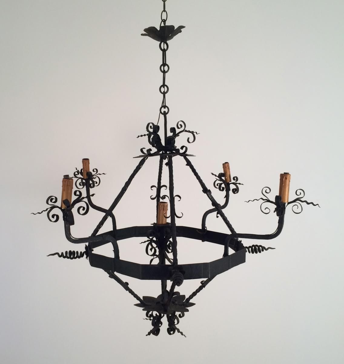 Vintage Wrought Iron Chandelier Regarding Most Current Vintage Wrought Iron Chandelier, 1960s For Sale At Pamono (View 10 of 20)
