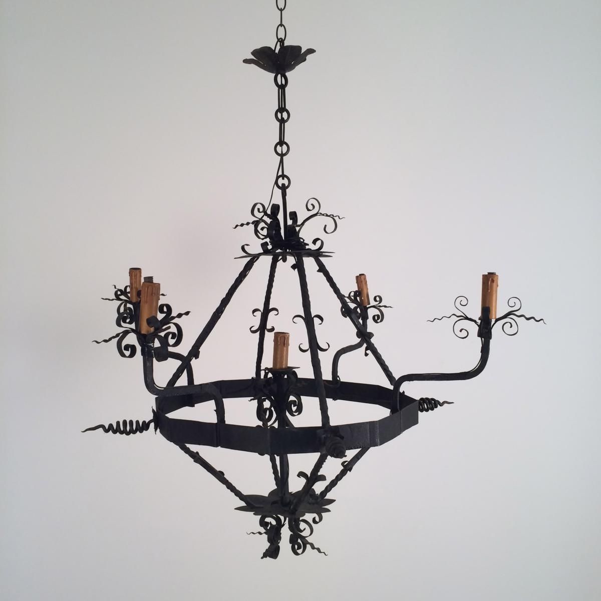 Vintage Wrought Iron Chandelier With Regard To Most Current Vintage Wrought Iron Chandelier, 1960s For Sale At Pamono (View 16 of 20)