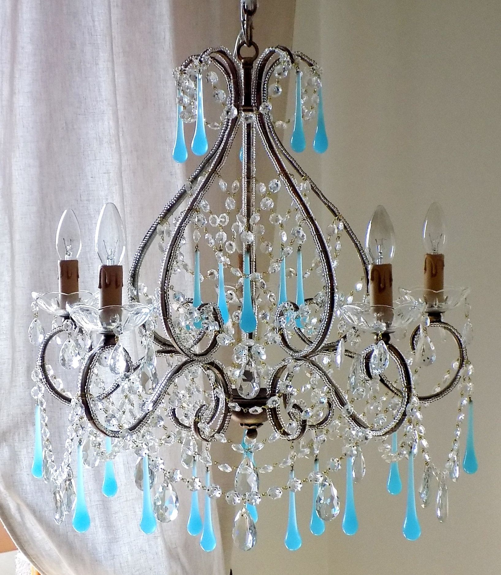 Well Known Italian Vintage 9 Arms Chandelier With Rare Shaped Crystals Intended For Turquoise Birdcage Chandeliers (View 1 of 20)