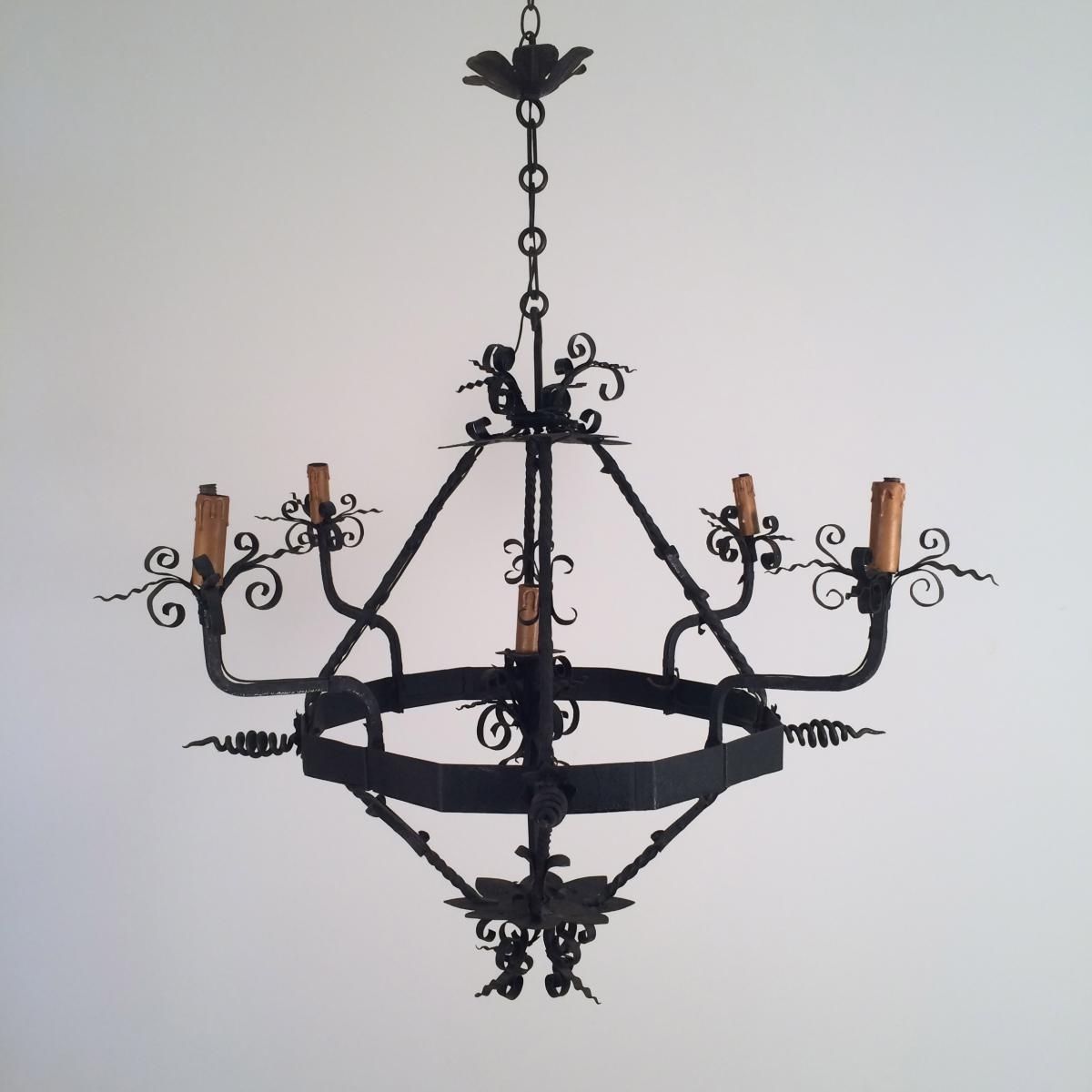Well Liked Vintage Wrought Iron Chandelier Throughout Vintage Wrought Iron Chandelier, 1960s For Sale At Pamono (View 9 of 20)