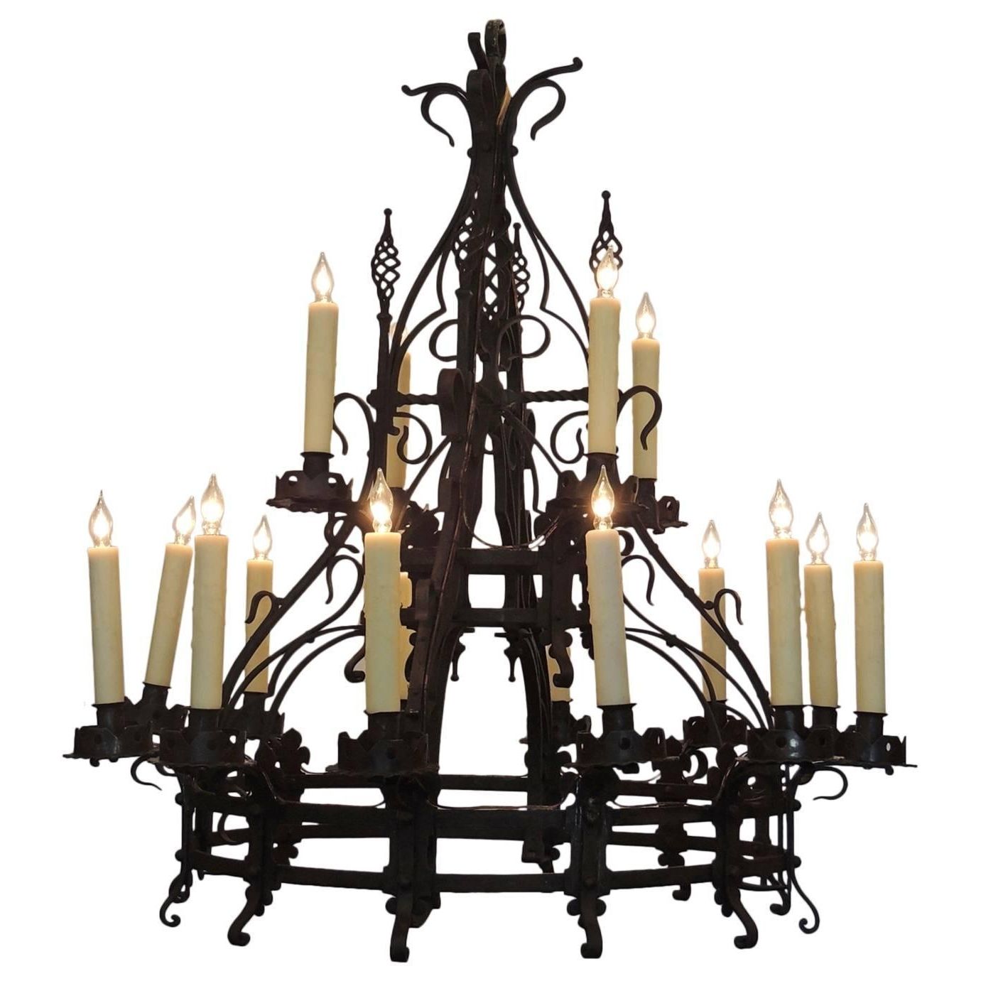 Wrought Iron Chandelier Throughout Well Liked Late 19th C French Gothic Wrought Iron Chandelier For Sale At 1stdibs (View 8 of 20)