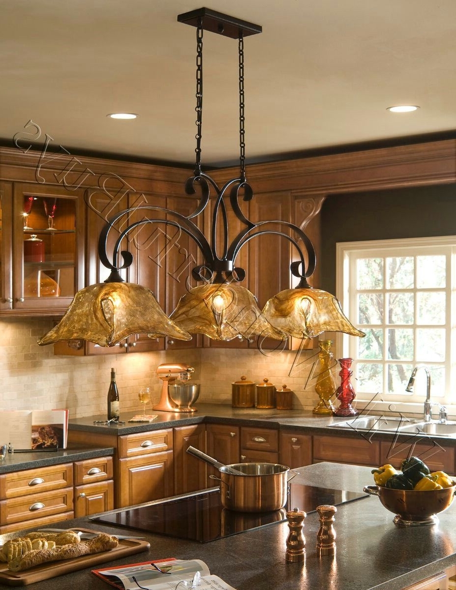 2018 French Country 3 Light Tulip Chandelier Kitchen Island Pendant Iron In French Country Chandeliers For Kitchen (Photo 9 of 20)