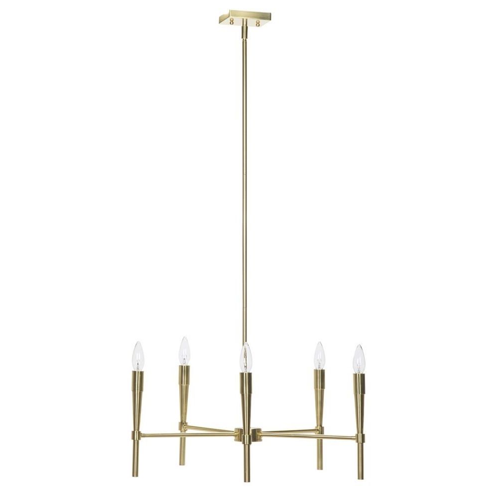 2019 Brass Chandeliers Intended For Globe Electric Elena 5 Light Contemporary Brushed Brass Chandelier (View 19 of 20)