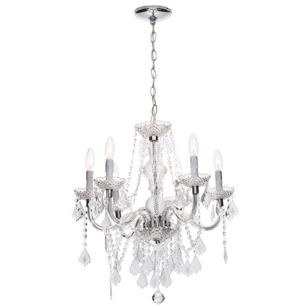 Acrylic Chandelier Lighting Pertaining To Most Current Hampton Bay Maria Theresa 6 Light Chrome And Clear Acrylic (View 2 of 20)