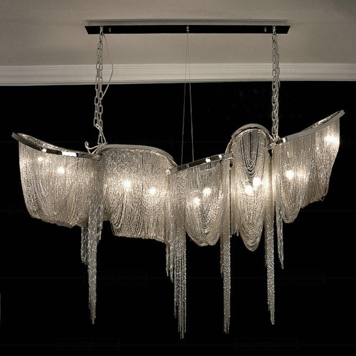 Best And Newest Long Chandelier Within Stream Aluminum Chain Atlantis Long Chandelier (View 12 of 20)