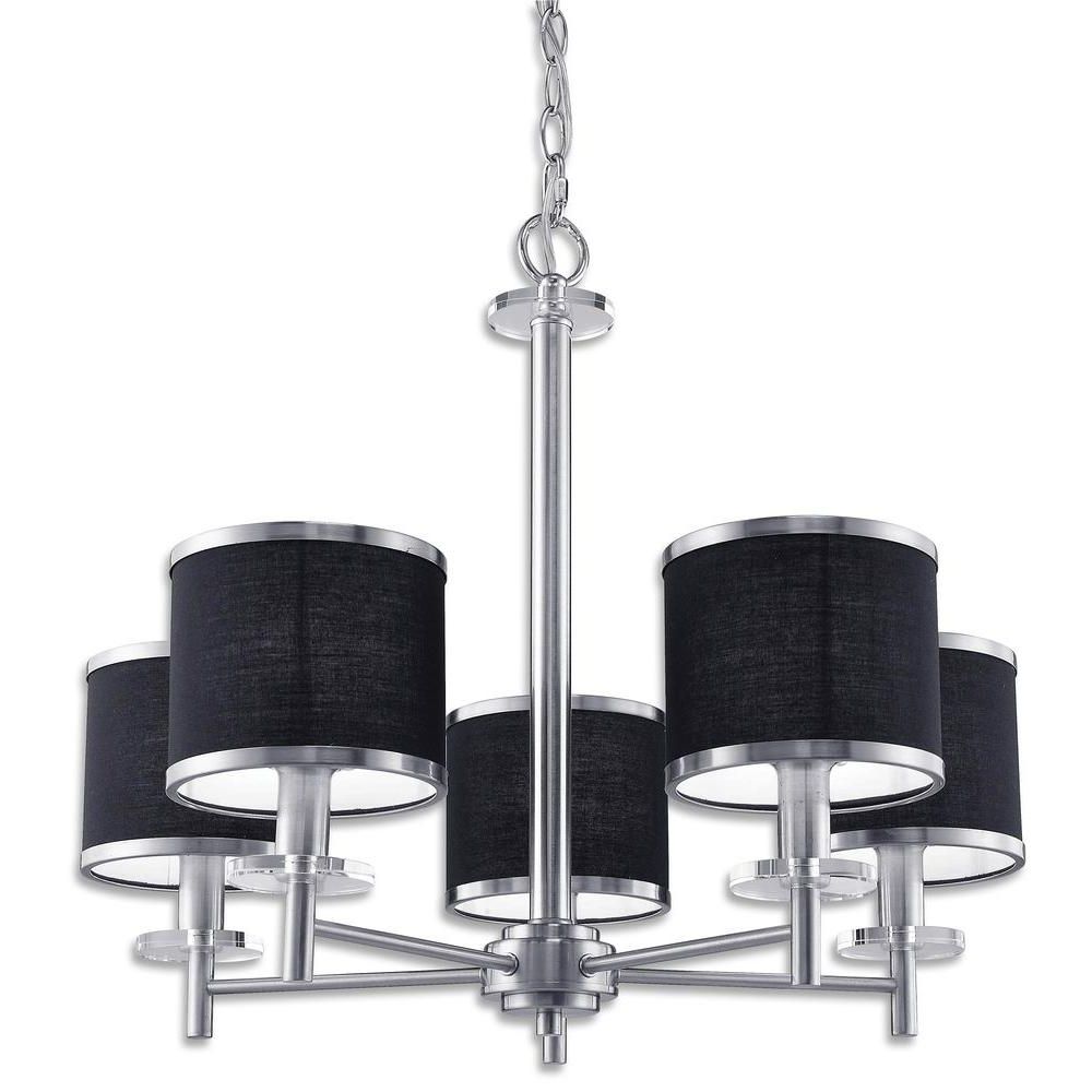 Black Chandeliers With Shades With Fashionable Beldi Medford Collection 5 Light Satin Nickel Chandelier With Black (View 12 of 20)