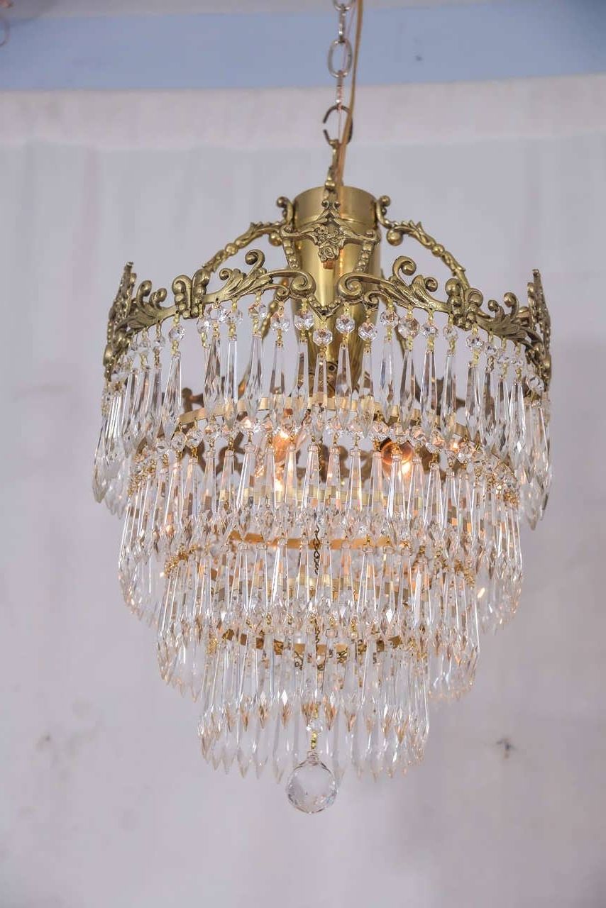 Brass And Crystal Chandelier Inside Trendy Chandelier : Small Crystal Chandelier Pendant Lighting Vintage (View 3 of 20)