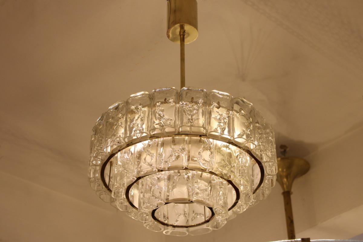 Brass & Glass Chandelier From Doria, 1960s For Sale At Pamono With Regard To Fashionable Brass And Glass Chandelier (View 1 of 20)
