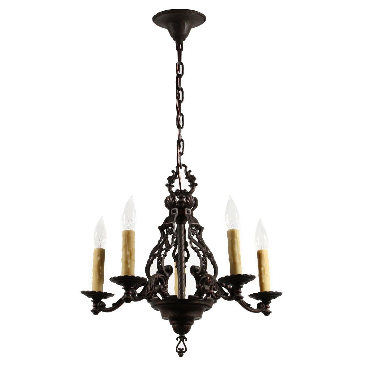 Cast Iron Antique Chandelier With Most Up To Date Magnificent Antique Figural Five Light Chandelier, Cast Iron, Early (View 19 of 20)