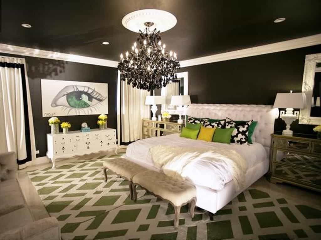 Contemporary Bedroom With Black Walls And Ceiling With Black With Current Black Chandelier Bedroom (View 4 of 20)