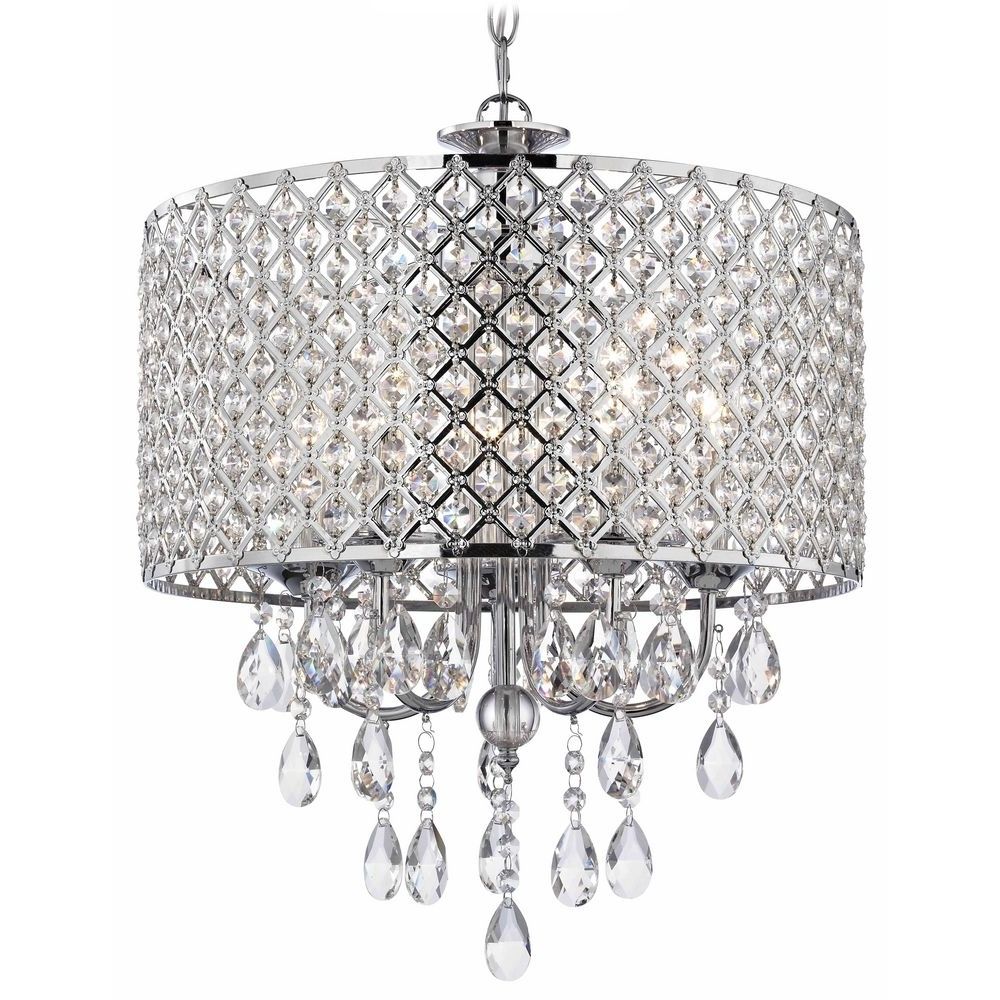 Crystal Chrome Chandeliers Within Widely Used Crystal Chrome Chandelier Pendant Light With Crystal Beaded Drum (View 1 of 20)