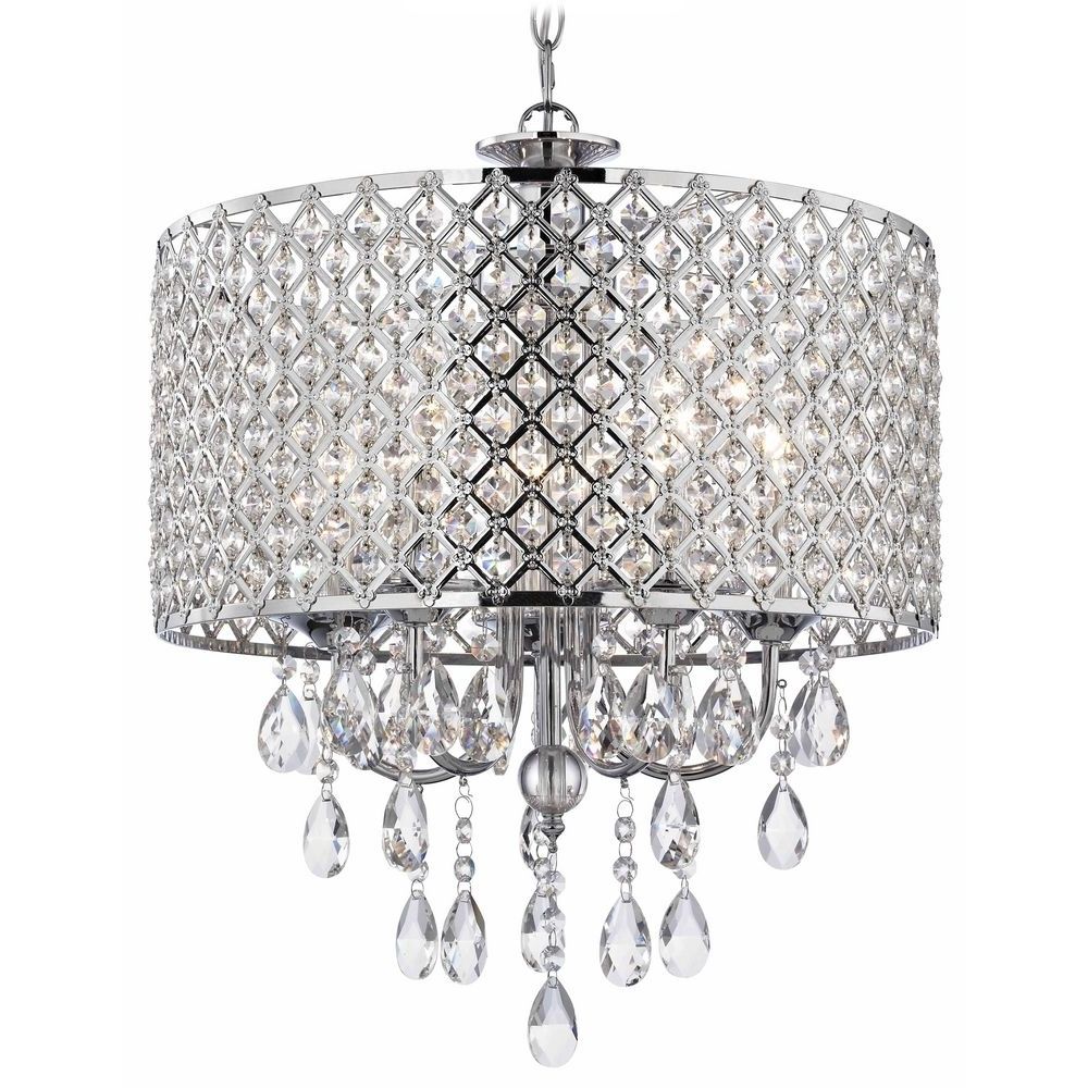 Crystal Chrome Chandeliers Within Widely Used Crystal Chrome Chandelier Pendant Light With Crystal Beaded Drum (Photo 1 of 20)